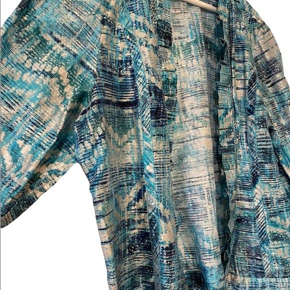 CHICOS 3 FREEDA OPEN FRONT JACKET Blazer MAUI BLUE Metal BEADED 3/4 Slv XLarge - Picture 2 of 10